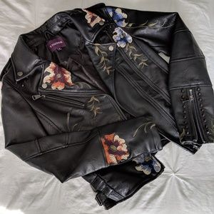 Faux leather jacket with embroidery